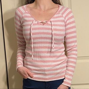 Lucky Brand - striped lace up front top